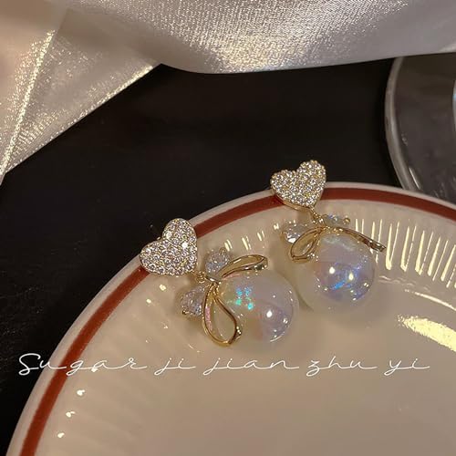 Pearl Bow Earrings for Women Coquette Aesthetic Jewelry Rhinestone Bow Earrings for Bridesmaids Wedding Party Accessories Bridal Costume Accents Bowknot Themed Gifts - color: I: Heart Pearl Bow Earrings