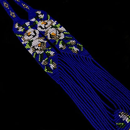 Handmade Native American Style Tribal ethnic Seed Bead Beaded Layered Medallion Necklace 4 - color: Blue