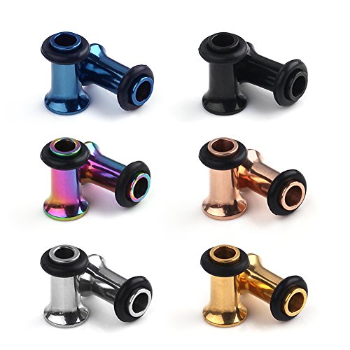 Ruifan 6Pairs Surgical Steel Single Flared Tunnel Gauge Ear Expander Stretching Kit Plugs Piercing 6 Colors Same Size 12g-00g (2mm-10mm) - style: 4G=5mm