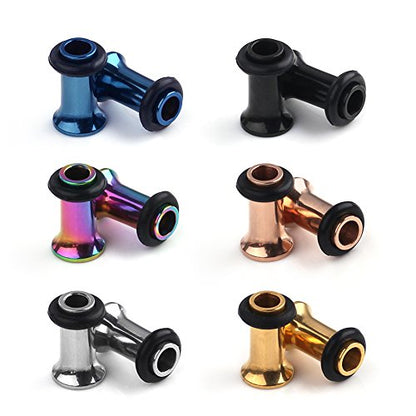 Ruifan 6Pairs Surgical Steel Single Flared Tunnel Gauge Ear Expander Stretching Kit Plugs Piercing 6 Colors Same Size 12g-00g (2mm-10mm) - style: 6G=4mm