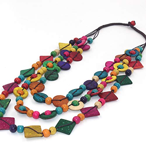 YONYou Bohemia Braided Women Neckalce Statement Colorful Round Wooden Beads Chain Shell Necklace Chunky Collar Novelty Jeweley for Women Costume Handmade Party Daily Jewelry
