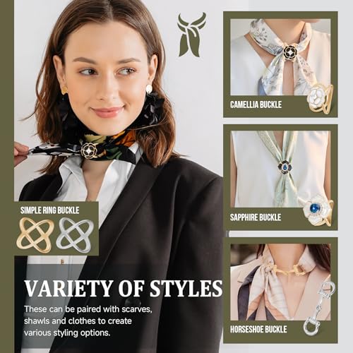 8 Sets Scarf Ring Elegant Horsebit Buckles Metal Clips for Women Scarves Pin Tshirt Ties Clip Perfect for Silk Scarves, Shawls, and Fashion Accessories