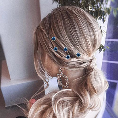 QIUTIMIY 20 Pack (Navy) Crystal Hair Pins Rose Flower Rhinestone Hair Clips for Bridal Wedding Women Hair Jewelry Accessories, with Clear Container - color: Rose Flower-Navy