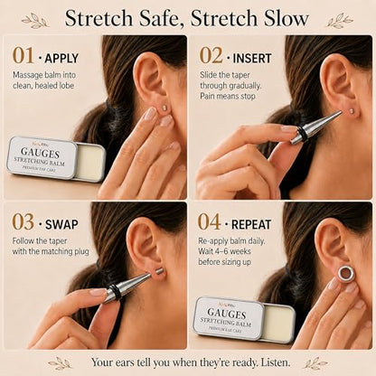 BodyJ4You 37PC Ear Gauge Stretching Kit 14G-00G - Aftercare Balm Tapers | Gauges for Ears Dead Stretching Lobe - Surgical Stainless Steel Single Flare Plugs - Flesh Tunnels O-Rings Expander Men Women - color: Silvertone, Screw Fit