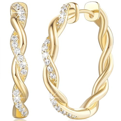 ENROSE Gold Hoop Earrings 14K Gold Earring for Women | Twisted Gold Hoop Earrings Minimalist Diamond Earring Jewelry 29mm*4mm - style: A-GD