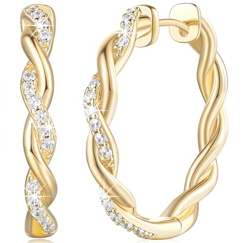 ENROSE Gold Hoop Earrings 14K Gold Earring for Women | Twisted Gold Hoop Earrings Minimalist Diamond Earring Jewelry 29mm*4mm - style: A-GD