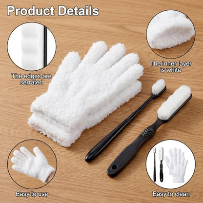4PCS Silver Cleaning Kit with 2PCS Jewelry Cleaning Brushes | Silver Polishing Gloves for Antique Jewelry Silverware Cutlery Plateware Gold Diamond Platinum Gemstone Coin Tarnish Remving