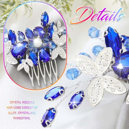 Crystal Bridal Hair Comb Silver Leaf Wedding Hair Accessorie | Silver Prom Rhinestone Hair Pieces for Women and Brides