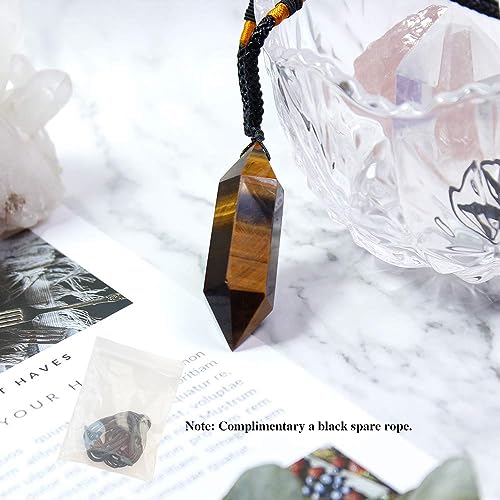 Runyangshi Tiger's Eye Healing Crystal Pendants, Double Pointed Natural Crystal Quartz Necklace 6 Faceted Chakra Crystal Wand Stone - color: Tiger's Eye
