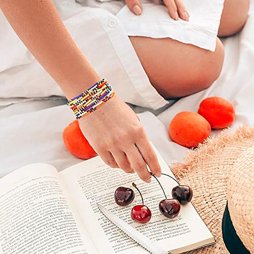 HEIDKRUEGER Bead Stretch Bracelets Independence Colorful Tiny Beaded Stackable Vsco Bracelets Boho Summer Vacation Adjustable Bangle Bracelet for Women Girls 14Pcs - color: multi-color
