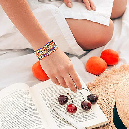 HEIDKRUEGER Bead Stretch Bracelets Independence Colorful Tiny Beaded Stackable Vsco Bracelets Boho Summer Vacation Adjustable Bangle Bracelet for Women Girls 14Pcs - color: multi-color