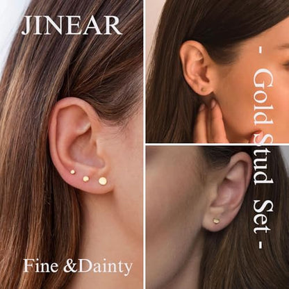 JINERA 5 Pairs Stud Earrings for Women 14K Plated Gold/Silver Pearl Ball Small Stud Earrings Set Cartilage Piercing Hypoallergenic Lightweight Flatback Earrings Jewelry Gifts for Women - color: 5 Pairs Round Stud Earrings - Gold