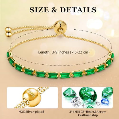 J.Fée Silver Bracelet, S925 Tennis Bracelet with Sparkling 5A Cubic Zirconia Silver Bracelets for Women Adjustable Bracelet for Women Bracelets Womens Bracelet Women Gifts for Women Mom - color: Zirconia Z Green Gold