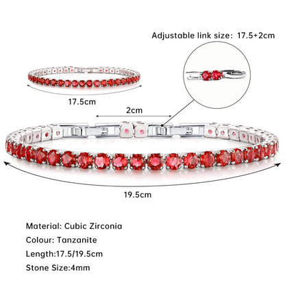 HEEYA Birthstone Silver/Gold Plated Tennis Bracelets, Adjustable 4mm CZ Tennis Bracelets for Women, Fashion Jewelry Wedding Gift Size 6.8 inch+1 inch Extender - color: 07 July Ruby