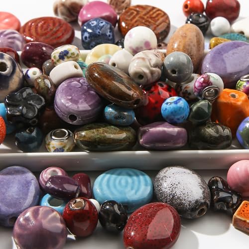 CZZZY 250g Ceramic Beads, Mixed Irregular Ceramic Bead, Handmade Porcelain Ceramic Beads for DIY Jewelry Making and Crafting - color: Mixed Color