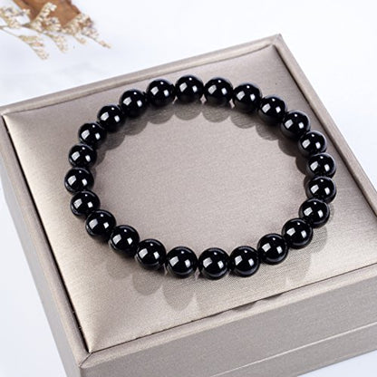Cherry Tree Collection Tigers Eye Bracelets Plus Over 40 Other Stones – Gemstone Beads for Men & Women, Promotes Protection, Courage, Focus, Balance & Luck – Available in S, M, L with 8mm Round Beads - color: Black Tourmaline, size: Large