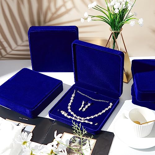 6 Pcs Velvet Jewelry Set Box Jewelry Display Case Earring Ring Bracelet Necklace Gift Box Pearl Necklace Storage Case for Mother's Day Wedding Travel Anniversary(Royalblue) - color: Royalblue