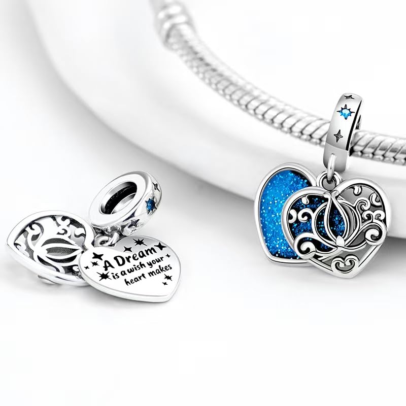 LNQOBU 925 Sterling Silver Charms for Bracelets Necklaces,5A Cubic Zirconias Evil Eye Dangle Beads Charms Jewelry Gift for Women (With one Spacer Beads Charms) - style: Blue Dreams and Wishes