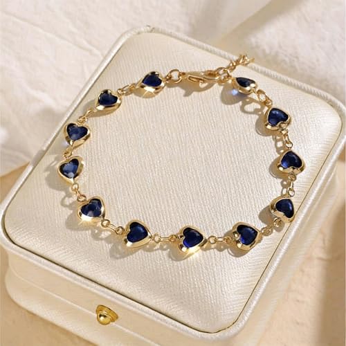 1pc Heart Shape Bracelet With Colorful Rhinestone Beads,Small And Fresh Style(No Box) Valentines,Mother's Day,Gift - color: Gold-Blue, size: One Size