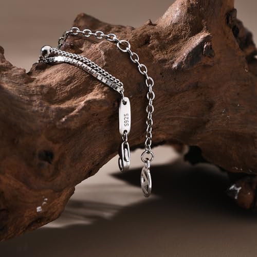 Solid 925 Sterling Silver Bracelets for Women, Dainty Interlocking Circles Cubic Zirconia Adjustable Chain Bracelet, Trendy Stackable Link Bracelets, Simple Cute Jewelry Gifts - color: Silver Beaded Box Chain
