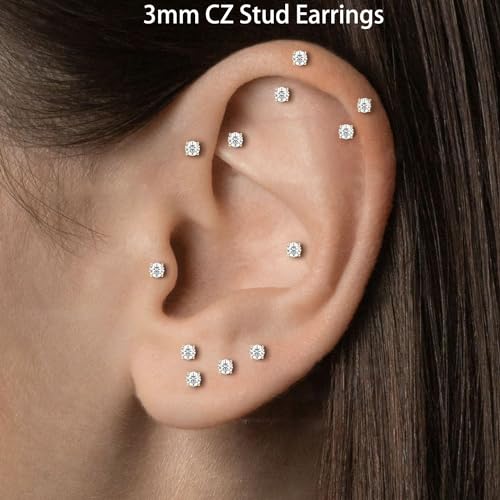 Threadless Flat Back Earrings, Hypoallergenic 14K Real Gold Plated CZ Stud Earrings | Cartilage Earring | Tragus Helix Piercing Jewelry | Push in Flatback Earrings for Women Men - color: Rose Gold, size: 3 Millimeters