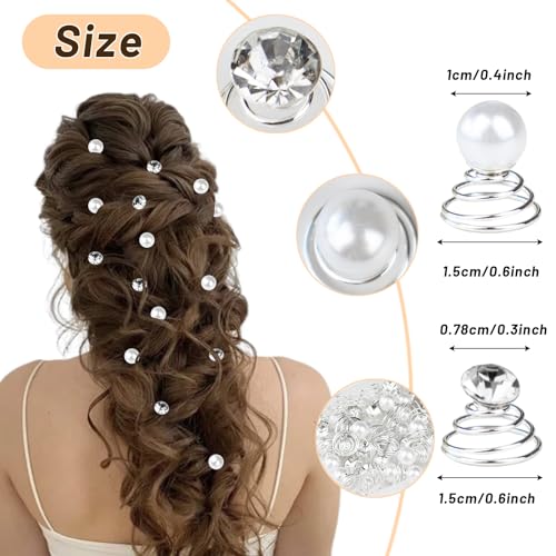 60 Pieces Spiral Rhinestone Hair Studs Gems Twists Coils Hair Clips Diamond Pearl Swirl Hair Pins Crystal Hair Jewels Accessories for Wedding Bridal Prom Party