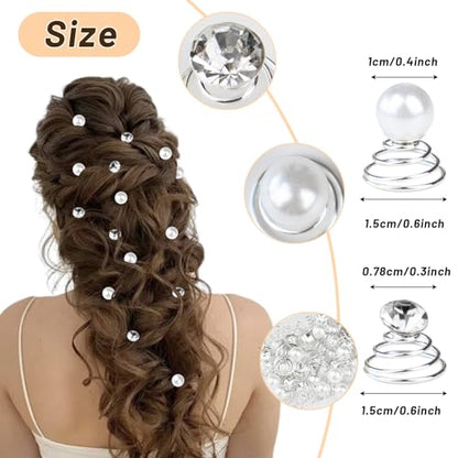 60 Pieces Spiral Rhinestone Hair Studs Gems Twists Coils Hair Clips Diamond Pearl Swirl Hair Pins Crystal Hair Jewels Accessories for Wedding Bridal Prom Party