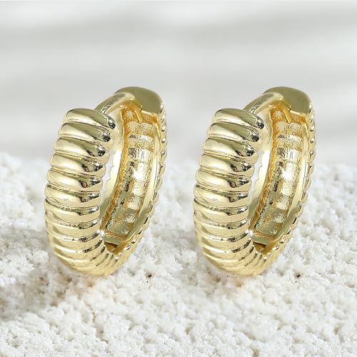 Gold Hoop Earrings for Womens Twisted Huggie Hoops Earrings 14K Gold Plated Twisted Rope Round Hoop Earrings for Women Lightweight - style: Rope Earring