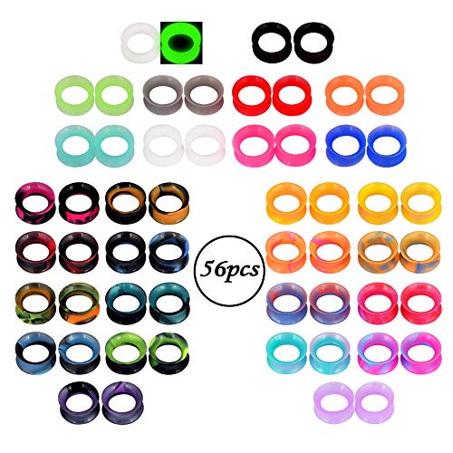 YOFANST 24pcs-100pcs Colorful Silicone Ear Gauges Double Flared Ear Tunnels Set Stretchers Expander Ear Piercing Jewelry - color: 56pcs, gauge 00g