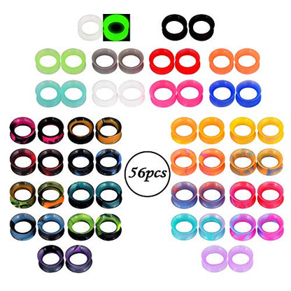YOFANST 24pcs-100pcs Colorful Silicone Ear Gauges Double Flared Ear Tunnels Set Stretchers Expander Ear Piercing Jewelry - color: 56pcs, gauge 00g