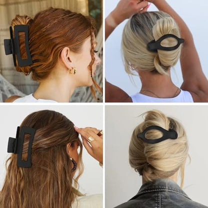 CHANDAT Hair Clips for Women, Flat Hair Clips, 8 pcs, 2style - Black | 4.3 Inch Large Square Hair Claw Clips & Flat Hair Clips, Thick & Thin Hair, Hair Accessories for Women, Strong Hold Non-Slip - color: Black