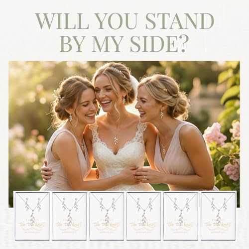 DHQH Bridesmaid Necklace Earrings Set Gifts I Couldn't Say I DO Without You Cubic Zirconia Leaf Pendant Necklace Bridesmaid Proposal Gift Set of 4 6 - color: white-leaf-6set
