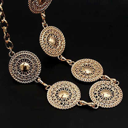 Women's Chain Belt Metal Waist Belt Chunky Belly Link Belt - color: Pattern Gold, size: M: 47.2 in