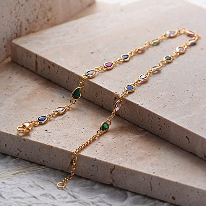 Gold Anklets for Women 14K Gold Plated Tiny Bead Anklet Colorful Tassel Foot Chain Dainty Adjustable Cute Summer Beach Boho Anklets Jewelry Gift - color: colorful drop B
