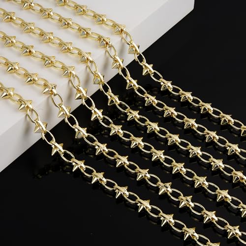 KYUNHOO 13FT Oval Chains Bulk on Spool Gold Craft Chain for Men Women DIY | Gold Plated Iron Chain for Jewelry Making Supplies Punk Hip Hop DIY Chain Bracelet Pants Craft Jewelry with Rivet - color: Oval Cable Gold
