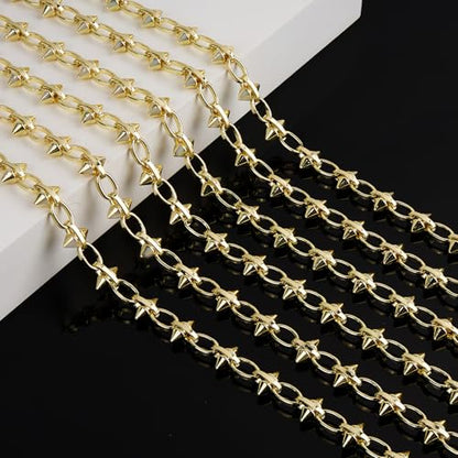 KYUNHOO 13FT Oval Chains Bulk on Spool Gold Craft Chain for Men Women DIY | Gold Plated Iron Chain for Jewelry Making Supplies Punk Hip Hop DIY Chain Bracelet Pants Craft Jewelry with Rivet - color: Oval Cable Gold