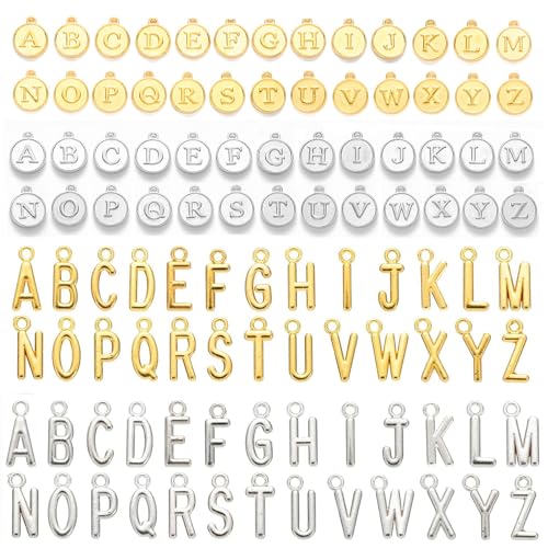 208Pcs/8 Sets Silver Letter Charms A-Z Alphabet Metal Initial Charms kit for Jewelry Making DIY Bracelets Necklaces and keychain making - color: Gold-Silver