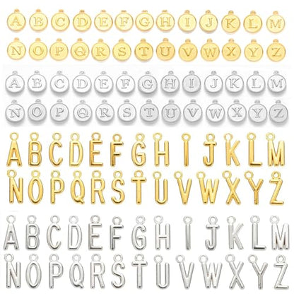 208Pcs/8 Sets Silver Letter Charms A-Z Alphabet Metal Initial Charms kit for Jewelry Making DIY Bracelets Necklaces and keychain making - color: Gold-Silver