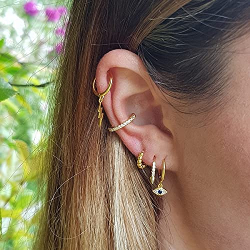 DAILY VIBES Cute Gold Mini Dangle Huggie Hoop Earrings for Women Trendy | 14K Gold Plated, Dainty Cubic Zirconia, Small Hoop Earrings with Charm Drop, Jewelry Gift for Women Ladies - color: Evil Eye CZ