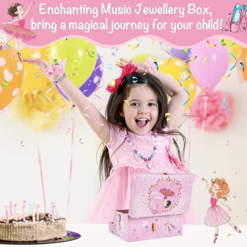 Music Jewellery Box with Drawer Necklace Bracelet, Musical Jewelry Storage Case with Spinning Ballerina Gift Set for Kids Girls Children Daughter (Pink Ballerina) - color: Pink Ballerina
