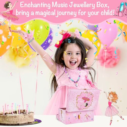 Music Jewellery Box with Drawer Necklace Bracelet, Musical Jewelry Storage Case with Spinning Ballerina Gift Set for Kids Girls Children Daughter (Pink Ballerina) - color: Pink Ballerina