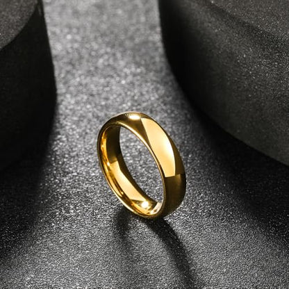 King Will Men's Women's Tungsten Carbide Ring 24k Gold Plated Rose Gold Plated Domed Polished Finish Wedding Band | Gold/Rose Gold, 1.5mm/2mm/4mm/6mm/8mm, Polished, Everyday Wear - color: Gold 6mm