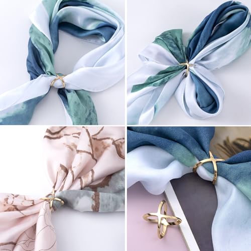 Joez Wonderful Scarf Ring Clip, Wide Band Chunky Chain Silk Scarf Buckle, Shawl Clips Scarf Clasp Holder Scarves Pin - color: (X-shaped) Gold