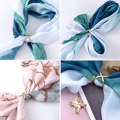 Joez Wonderful Scarf Ring Clip, Wide Band Chunky Chain Silk Scarf Buckle, Shawl Clips Scarf Clasp Holder Scarves Pin - color: (X-shaped) Gold
