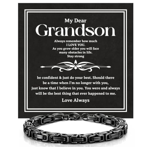To Our Grandson Bracelet from Grandpa and Grandma - Love You Forever Engraved Leather Wristband with Inspirational Message Card - Sentimental Birthday Graduation Gift for Men, Teen - color: Version-22