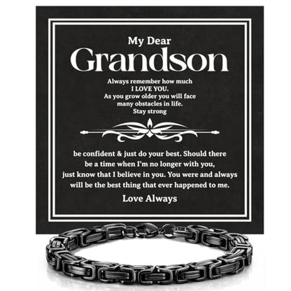 To Our Grandson Bracelet from Grandpa and Grandma - Love You Forever Engraved Leather Wristband with Inspirational Message Card - Sentimental Birthday Graduation Gift for Men, Teen - color: Version-22