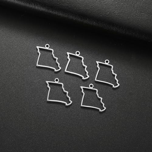 kkjoy 5Pcs Hollow Continents Maps of USA Pendant Charms for Jewelry Making and Crafting, Stainless Steel Mini Charm Craft Supplies Accessories for DIY Bracelet Necklace Earrings - color: Hollow Missouri Map - Silver