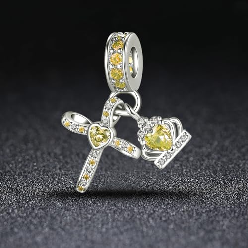 Silver Cross Birthstones Charm Fit for Pandora Charms Bracelet Crown Dangle Charms Beads Birthday Jewelry Gifts for Women - style: November