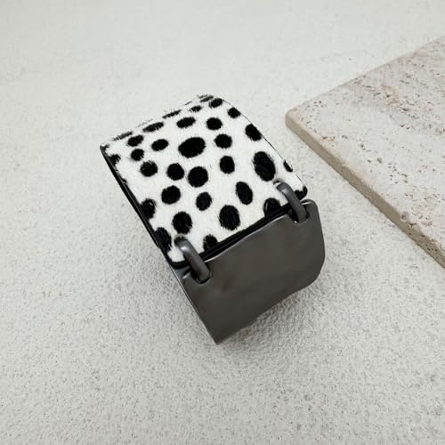 Leather Bracelet for Women Black Leather Golden Bracelet Bangle Chunky Leather Wrap Bracelet for Women Statement Jewelry Gift - style: Horse Hair Leather Bracelet-Dotted