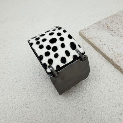 Leather Bracelet for Women Black Leather Golden Bracelet Bangle Chunky Leather Wrap Bracelet for Women Statement Jewelry Gift - style: Horse Hair Leather Bracelet-Dotted